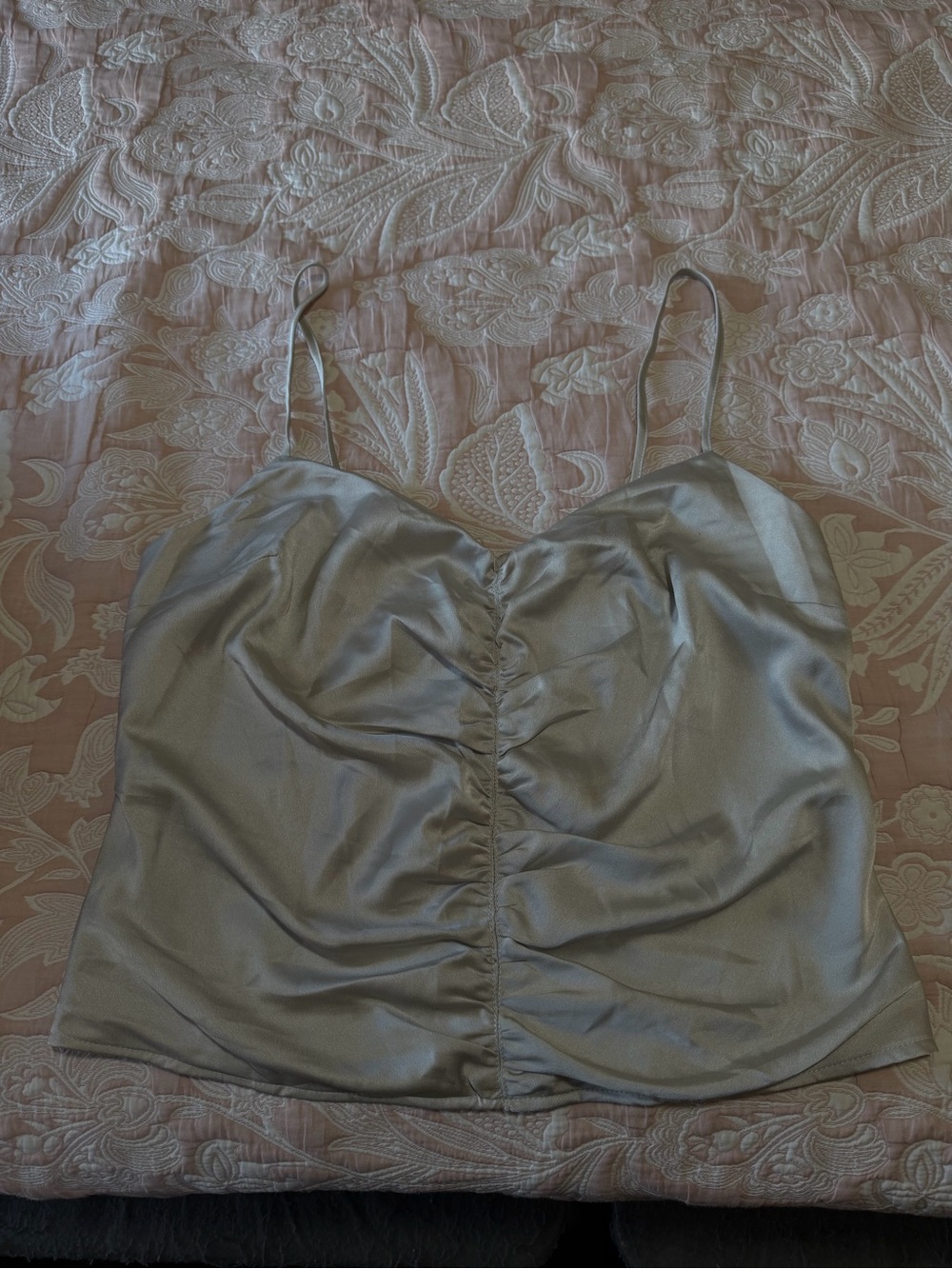 Abercrombie & Fitch Silver Satin Ruched Spaghetti Strap Cami